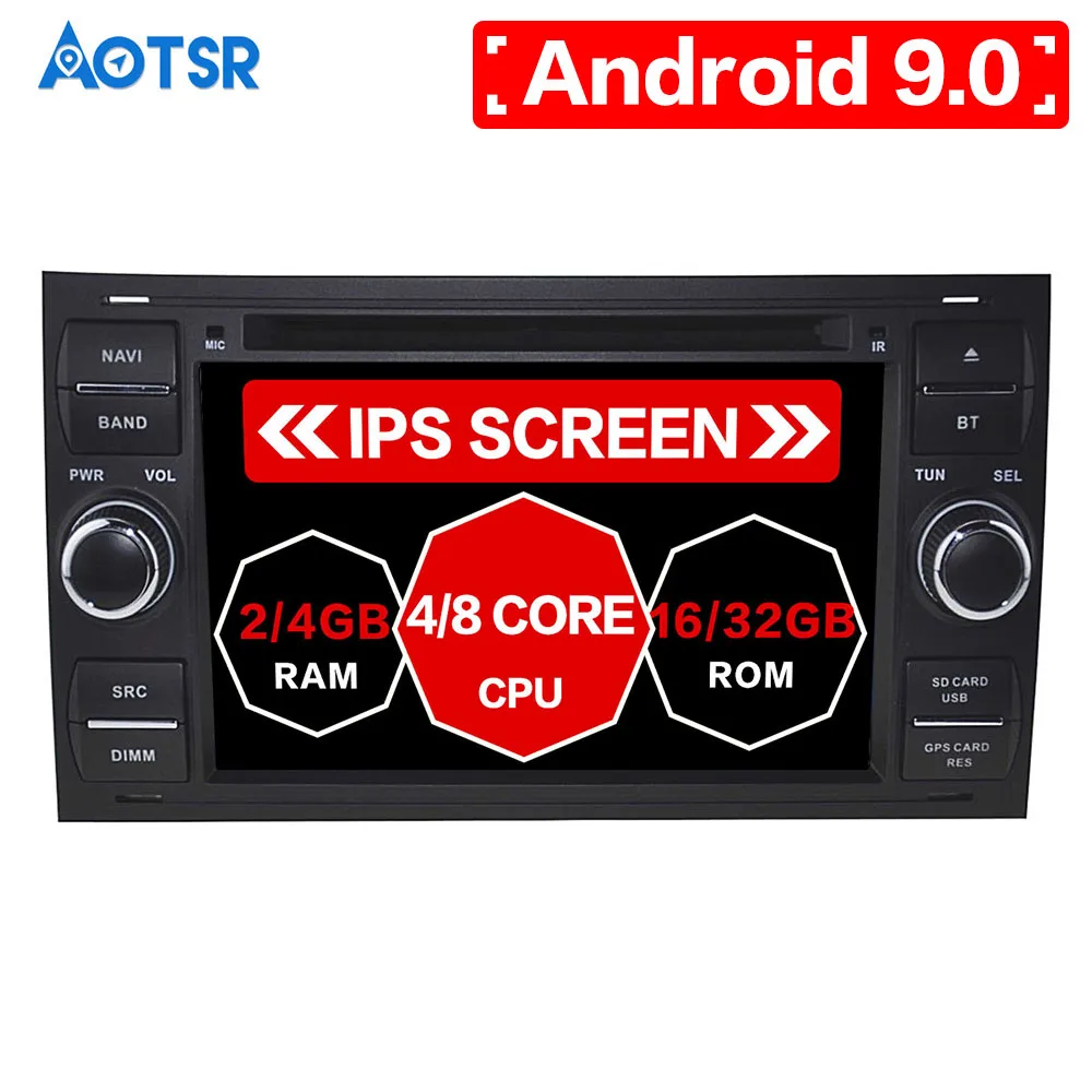 Автомобильный CD DVD плеер Android 9 для FORD FOCUS C MAX FIESTA FUSION GALAXY TRANSIT KUGA мультимедийная