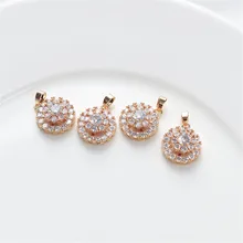 

18K gold inlaid zircon double-layer rotatable disc pendant hand DIY made bracelet necklace jewelry material accessories