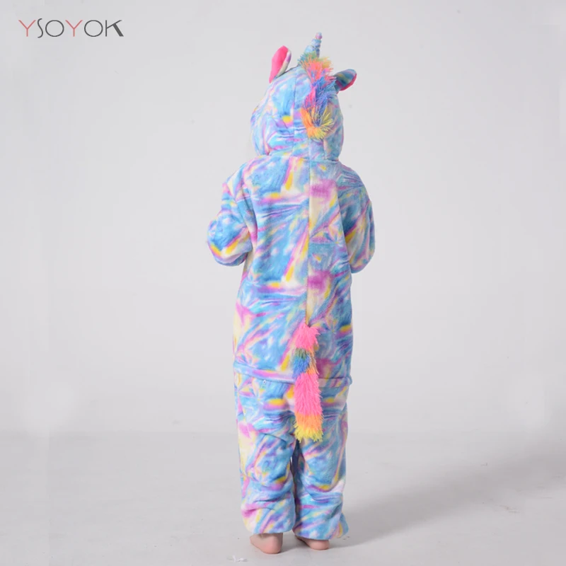 Kigurumi/зимняя Пижама для мальчиков и девочек; комбинезон с единорогом из мультфильма; детская одежда для сна; фланелевый теплый комбинезон для малышей; детские пижамы