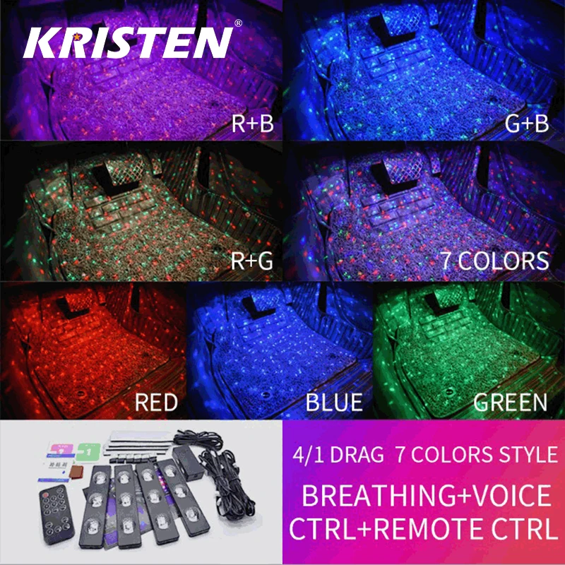 

Car LED Star Night Lights Car RGB Interior Ambient Light USB Decorative Lights Wireless Remote Music Control Car Foot Light