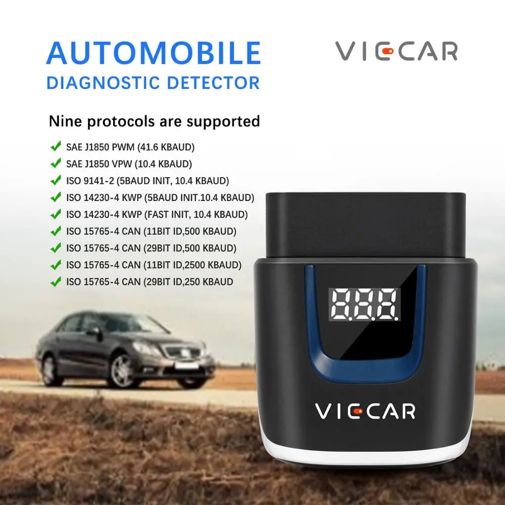 Viecar VP001/VP003 OBD OBD2 Поддержка системы Windows/Android/iOS 18F25K80 чип Bluetooth считыватель кодов неисправностей автомобиля диагностический инструмент