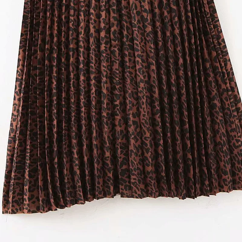 NSZ Женская леопардовая юбка с животным принтом, высокая талия, винтажная модная плиссированная юбка, Осень-зима