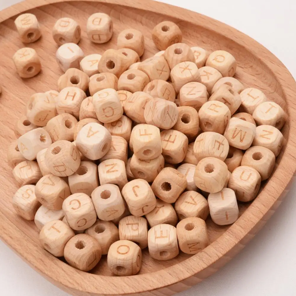 50Pcs/Lot Square Wooden Alphabet Beads 12mm English A-Z Personalized Name Letter Beads for Baby Nursing Pacifier Chain Accessory 4
