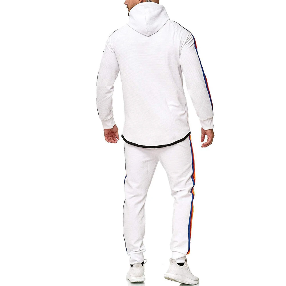 5XL комплекты из 2 предметов спортивный костюм для мужчин бренд осень зима толстовка с капюшоном+ штаны на шнурке мужские полосатые Лоскутные толстовки