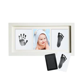 

Newborn Baby Handprint Footprint Photo Frame Wooden 3 Grids Ink Pad Set DIY Souvenir Photo Frame Baby Gift Home Decorations