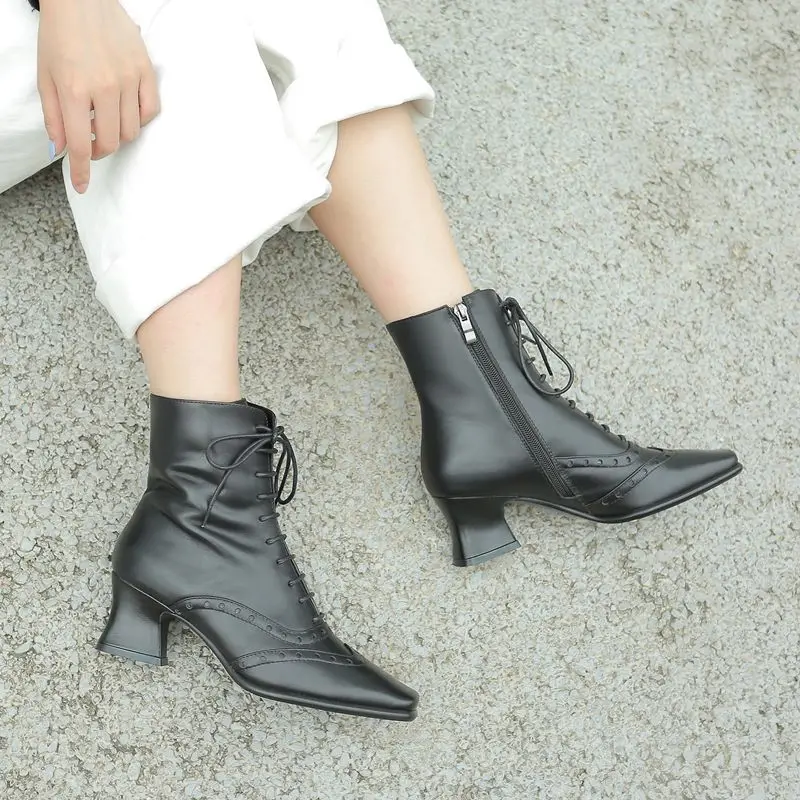 ALLBITEFO hot sale genuine leather sexy women boots high quality ankle boots Autumn Winter Square toe fashion girls shoes