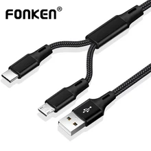 FONKEN 2 en 1 câble USB Micro USB type C câbles chargeur rapide tablette téléphone cordon de Charge 2in1 Nylon tressé Android fils de Charge