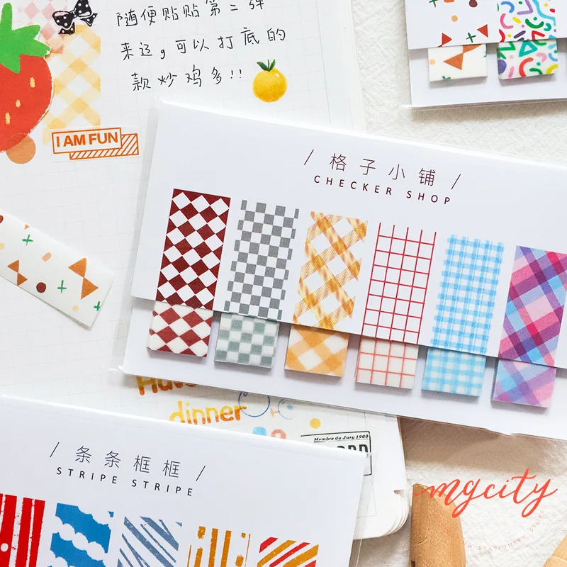 

16pcs Macaron Color adhesive notes Retro frame Bread Fruit Checker Stripe memo pad stickers Office Index planner School A6685