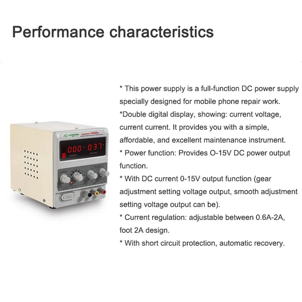 Adjustable 3 Digit Display Mini Laboratory Power Supply Voltage Regulator 1502D for Phone Repair 15V 2A DC Power Supply