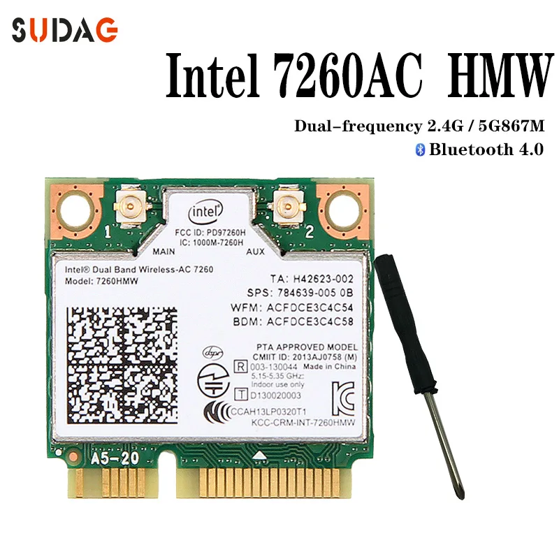 

inalбmbrica Intel 7260 Intel7260 7260AC 7260HMW 2,4 y 5G 867M BT4.0 MiniPCIe WiFi