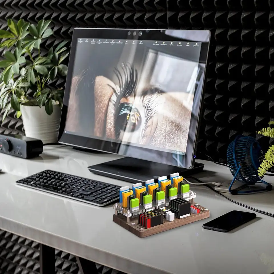 Walnut Wooden Memory Card Storage Organizer Box