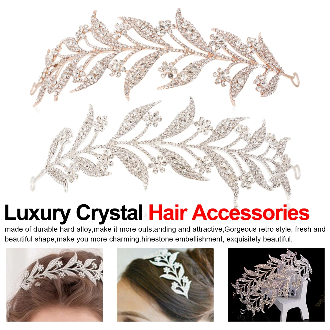 Золотой Серебряный 1 шт. сплав форма листьев Hairband роскошный головной убор со стразами женские свадебные аксессуары для волос головной убор