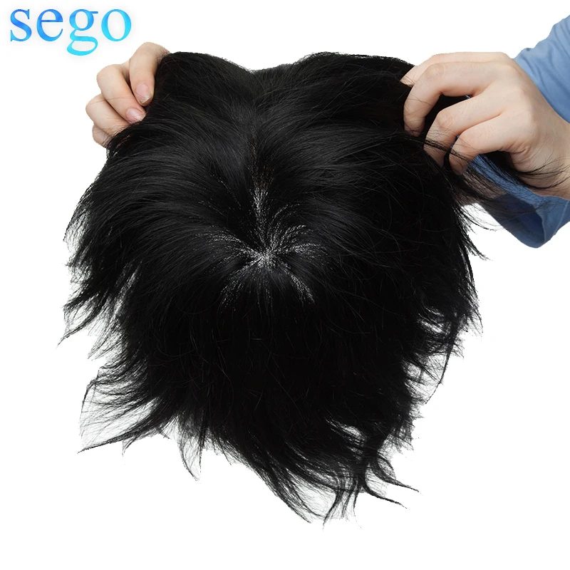 SEGO 8"x10" 6Inch Straight Mono&PU&Lace Men Toupee Pure Color Human Hair Durable Hairpieces Replacement System Remy Toupee