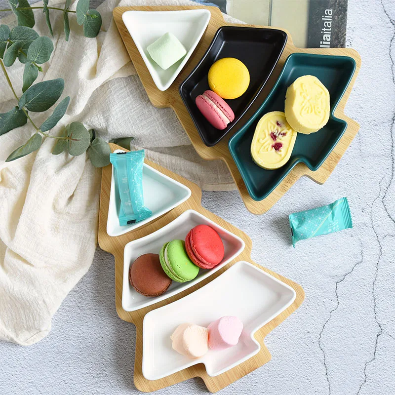 1 Set Christmas Tree Shaped Ceramic Dishes Porcelain Plates Tableware Dinnerware Salad Cake Fruit Dessert Candy Snack Plates