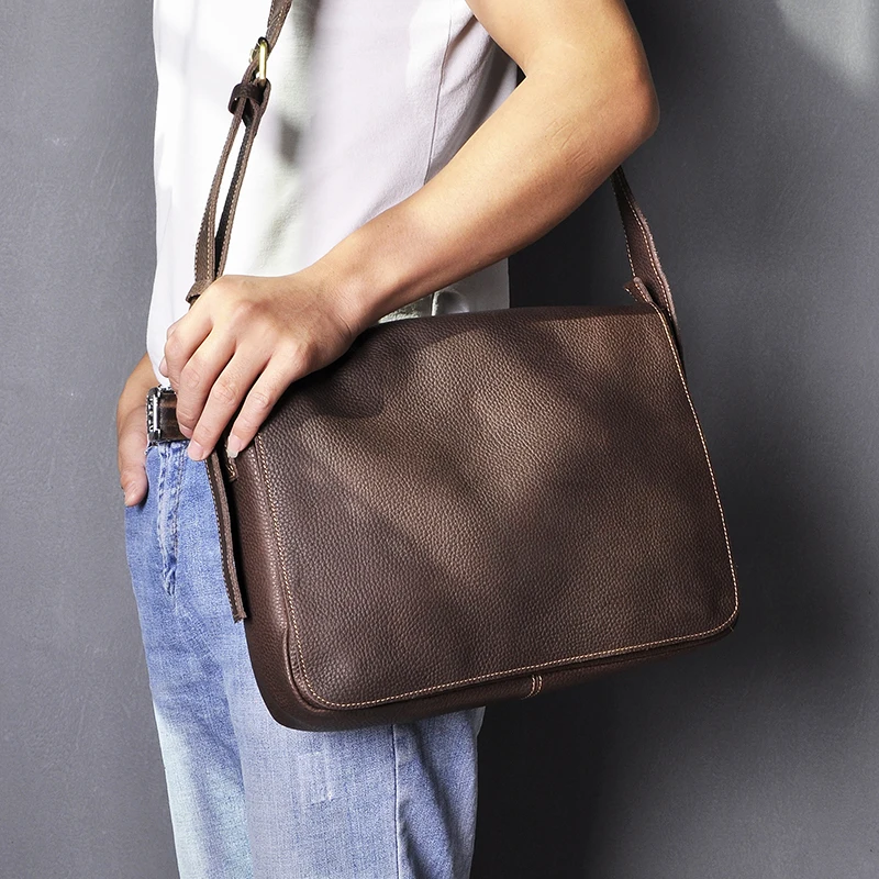 

Real Leather Male Design Casual Shoulder Bag Messenger bag Fashion Crossbody Bag 13" Laptop Satchel University Book bag 3164-db
