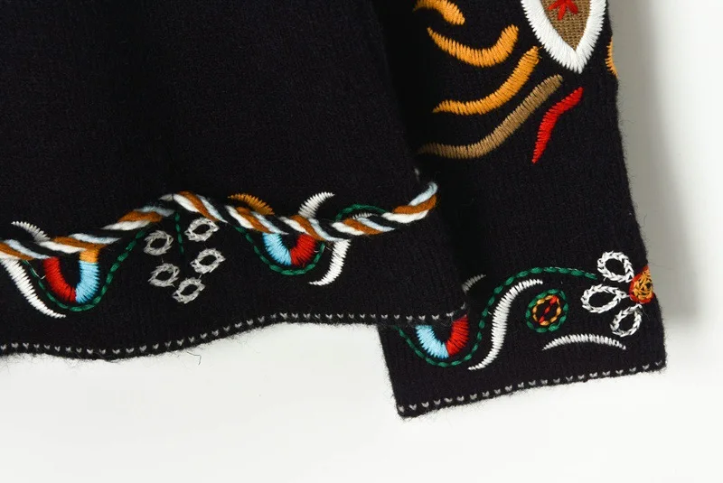 Винтажный стиль, вышивка, цветочный узор, шнуровка, веревочный подол, Зимний вязаный свитер, Женский этнический Ретро джемпер, Теплые Топы, C-472