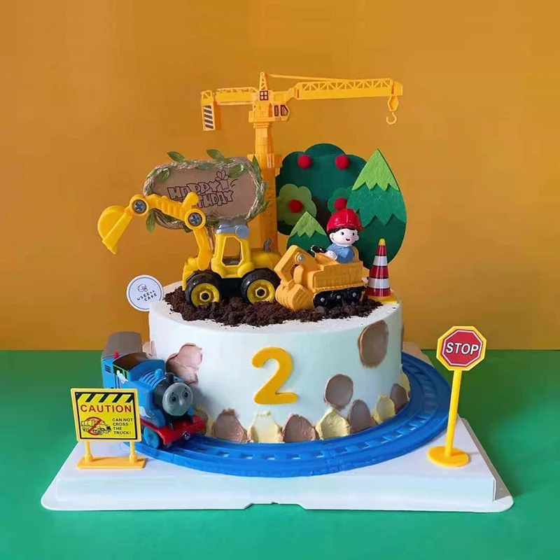 Décorations Gâteau Anniversaire Camion De Chantier | 13 Pièces : 4 Pelles + 9 Panneaux | Pour Garçon