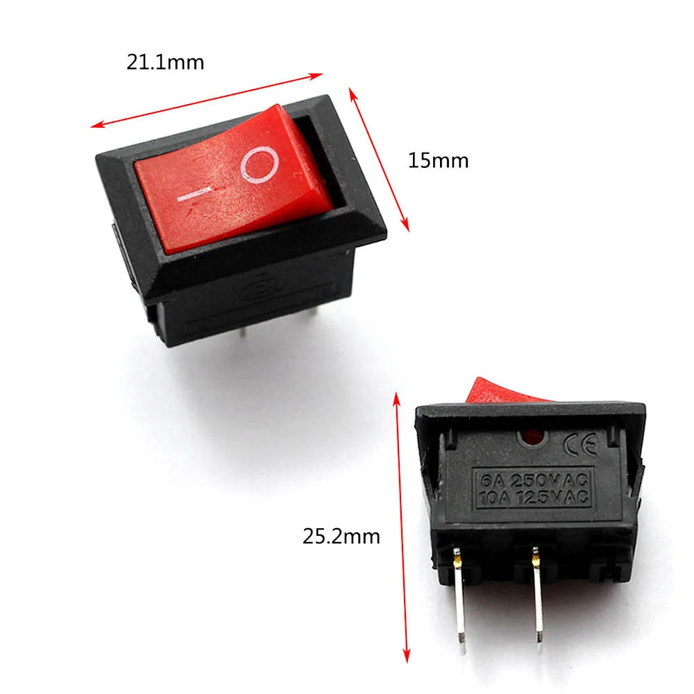 Мини переключатель 2 контактный ВКЛ ВЫКЛ 6A 250V 10A 125V черный и красный оснастки в