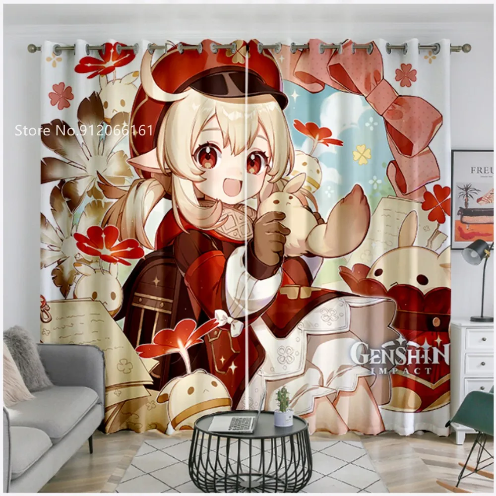 Genshin Impact Curtains Japan Anime Kitchen Curtains For Living Room Bedroom Window Treatments Home Textile Custom Drapes