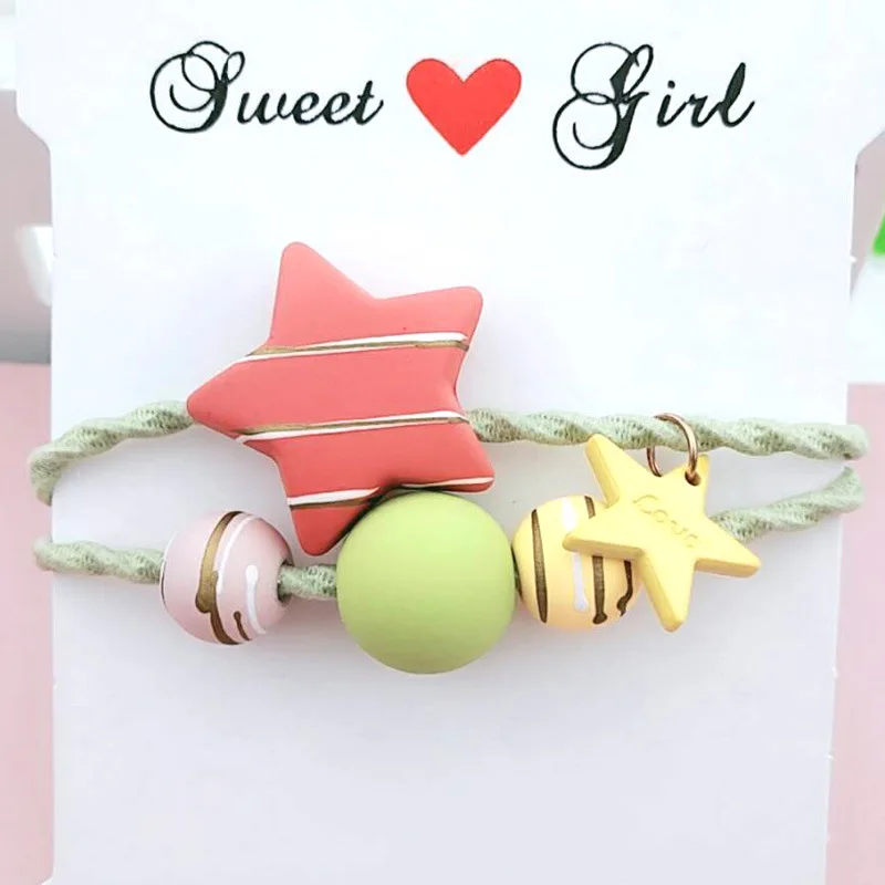 120pcs/lot DIY Simple Striped Five-pointed Star Balls Hair Band Beads Rubber Band Hair Styling Tools Accessories HA1348