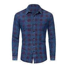 Осень код мужская одежда блок решетки орфография цвет печати рубашка из чистого хлопка с длинным рукавом рубашка 098