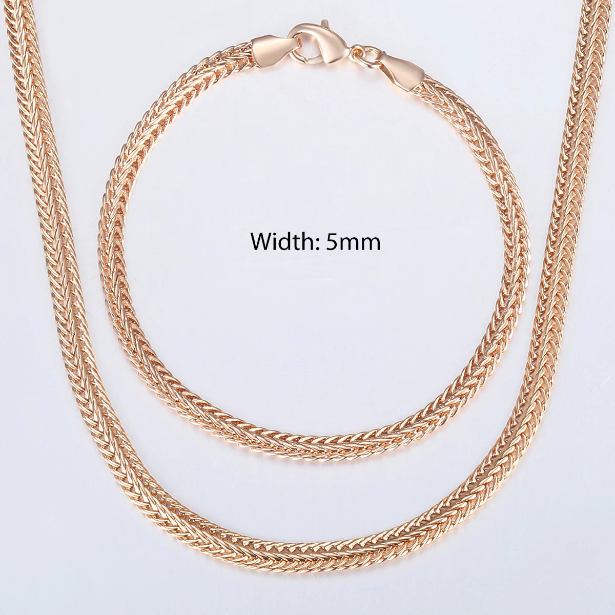 Jewelry Sets for Women Men 585 Rose Gold Color Bracelet Necklace Set Double Cuban Weaving Bismark Chain Jewelry LCS04