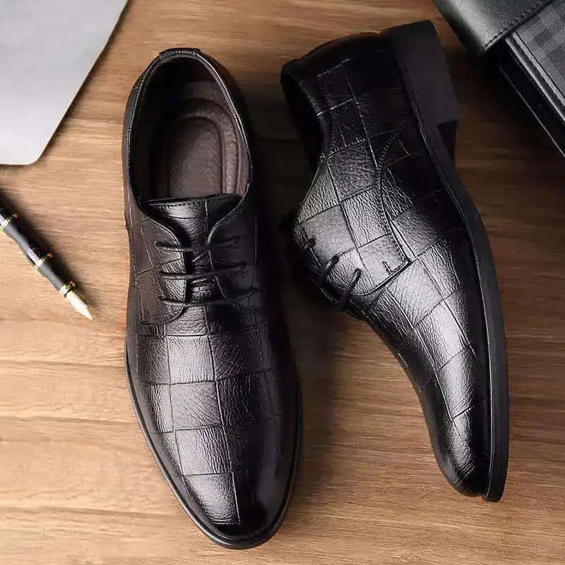 Wedding Dress Shoes Men Leather Casual Breathable Oxford with Heel Business Social Shoe Male Chaussure Homme_vogvips.com