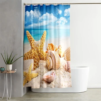 

Starfish Shower Curtains Shell Printed Bath Screen Waterproof Products Decoration Bathroom Polyester Decor With Hooks cortinas