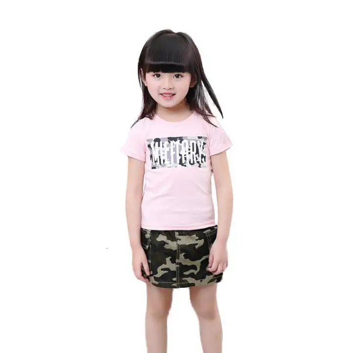 Kids Summer Clothing Set Girls T Shirt Skirt Boys T-shirt Pants 2pcs Camouflage Army Tracksuit Children Uniforms Costume - Цвет: black