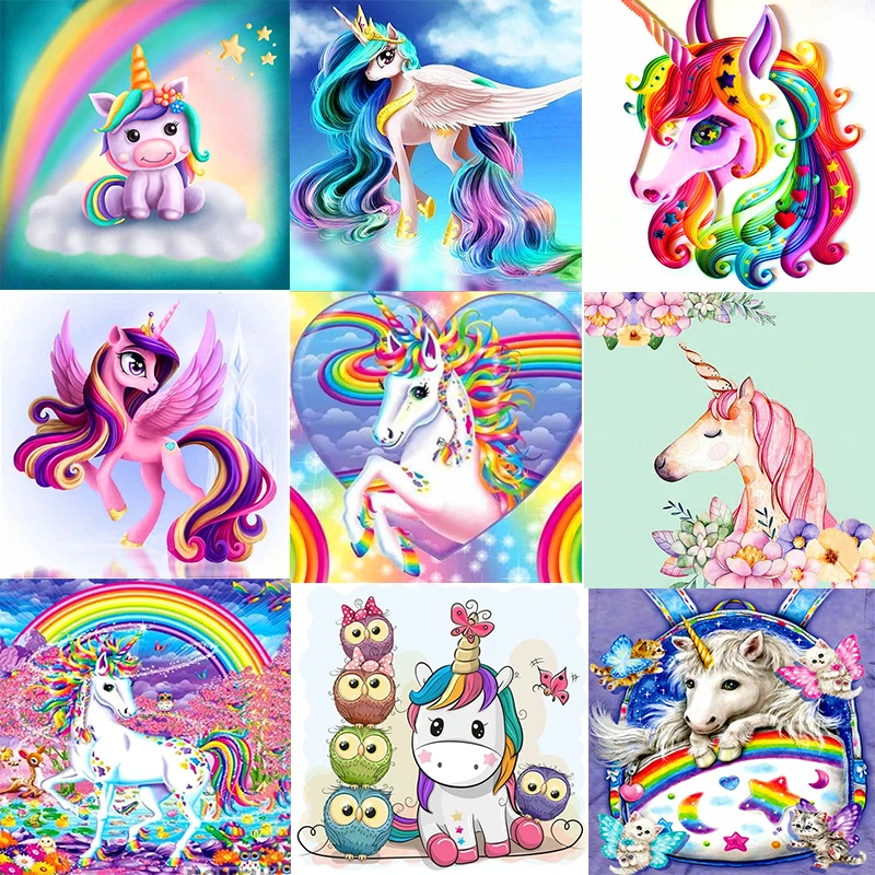 

5D DIY Full Round Diamond Unicorn Diamond Painting Cartoon Magic Unicorn Rhinestone Cross Stitch Home Decoration Kids Gift