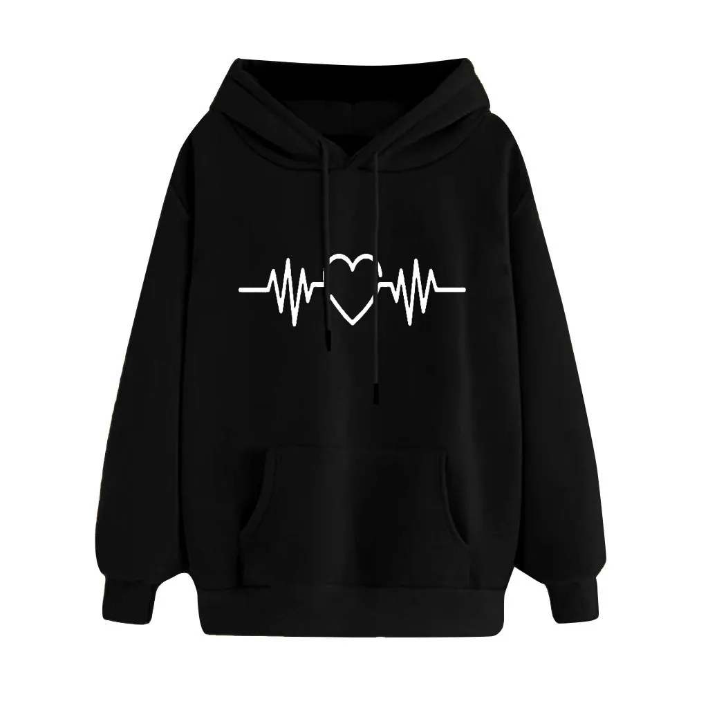 

2019 Winter Print Harajuku Hoodies Women Long Sleeve Casual Pullover Female Sweatshirts Black White Poleron Mujer