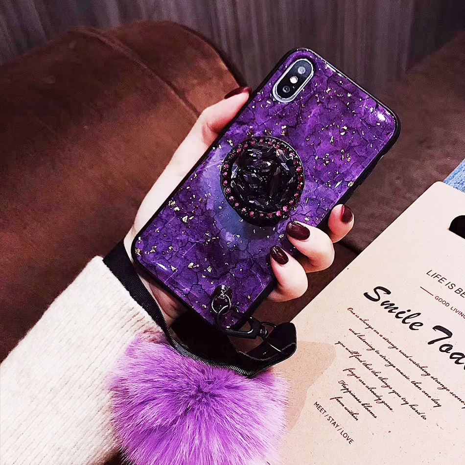 Чехол на мобильный телефон для samsung Galaxy J6 Prime J4 плюс J8 J2 Prime G530 J3 J5 Pro J7 Prime держатель пушистые ков - Цвет: Purple Holder Ball