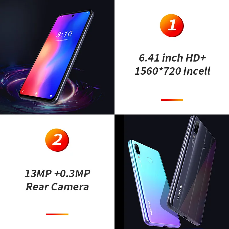 Мобильный телефон с тройной камерой заднего вида HOMTOM P30 pro, 4 ГБ, 64 ГБ, 4000 мА/ч, 6,41 дюйма, экран с перфорацией, распознавание лица, MT6763, четыре ядра, 4G, смартфон