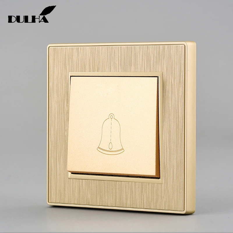Golden 1 Gang Momentary Doorbell Wall Switch Push Button Gate Reset Door Bell 110-250V Luxury Satin PC Panel Free Shipping