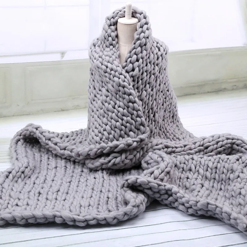 Us 8 98 37 Off Hand Chunky Knitted Blanket Large Soft Warm Winter Bed Sofa Blanket Thick Yarn Merino Wool Bulky Knitting Blanket On Aliexpress