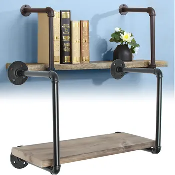 

Wall Shelf Decorative Metal Wooden Rustic Floating Shelf Storage for Kitchen Bathroom Towel Frame Multifunction Storage Holder