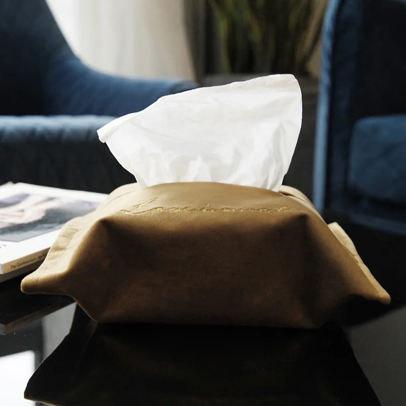 Ins Nordic embroidery velvet tissue box cloth art embroidery tissue cover car carrying paper pull box household paper pull box - Цвет: ZJT-16