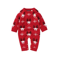 Christmas Baby Girl Rompers Deer Santa Knitted Long Sleeve Jumpsuit Infant Baby Romper Sweater Autumn Winter Children's Clothing