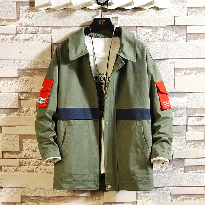 Deals 2019 New Fashion Men spring High quality pure cotton Tooling jacket/Male Lapel blendent loose hip hop punk style leisure coat