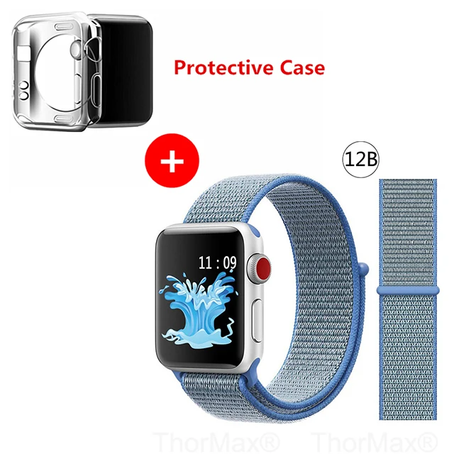 Нейлоновый спортивный бесшовный ремешок для наручных часов iwatch, 4 цвета, в полоску, легкий мягкий сплетенный ремешок для наручных часов Apple Watch 4 серии 3/2/1 38 мм 42 мм 40 мм 44 мм - Цвет ремешка: 12B-Tahoe Blue