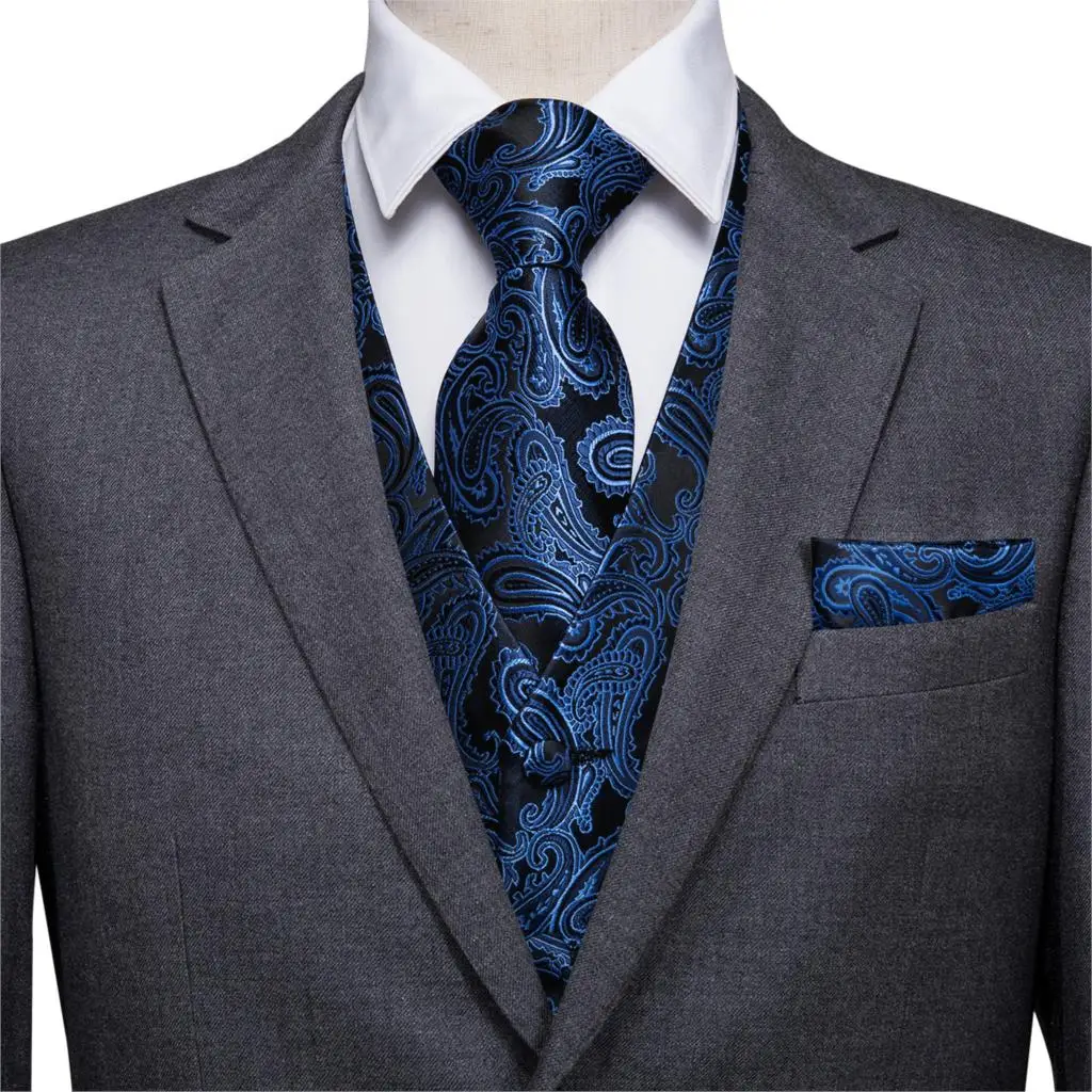 Suit Vest Men Silk Vest Blue V-neck Floral Waistcoat Tuxedo Paisley Tie Set Cufflinsk for Wedding Business Hi-Tie VE-0010 S-XXXL Suit Vest Men Silk Vest Blue V-neck Floral Waistcoat Tuxedo Paisley Tie Set Cufflinsk for Wedding Business Hi-Tie VE-0010 S-XXXL