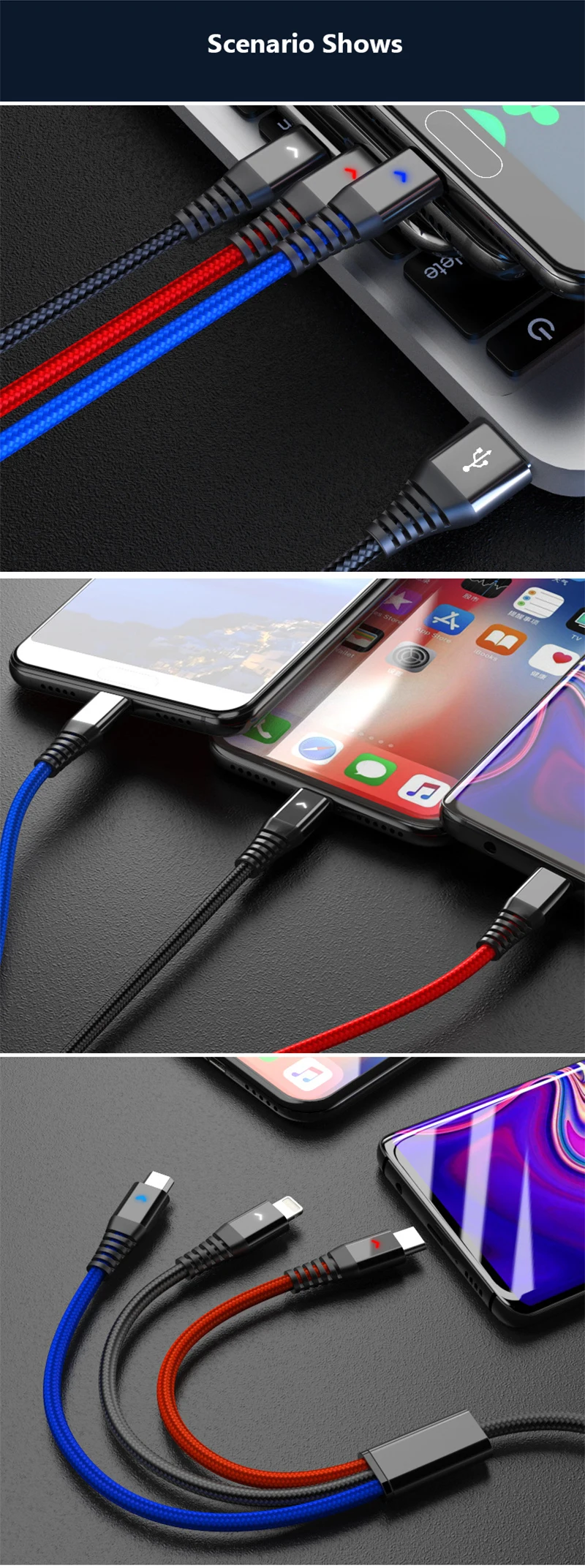 3 в 1 Usb кабель type C 8 Pin микро мобильный телефон кабели для huawei mate 30 iPhone 11 X Xs 8 7 6 samsung S9 S8 провод для быстрой зарядки