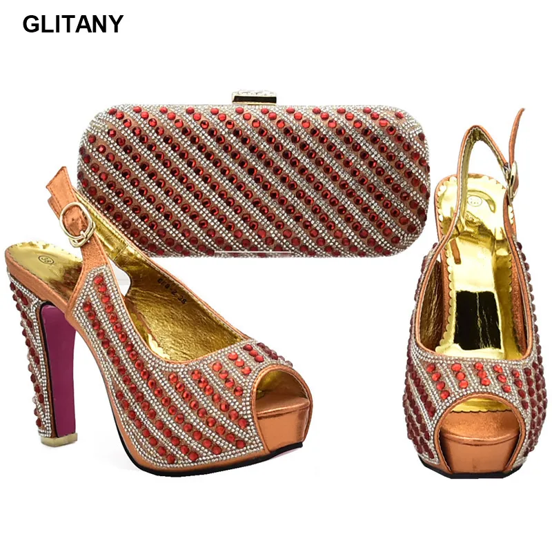 Latest Design Italian Matching Shoe And Bag Set For Party Women Shoes And Bag Set Decorated With