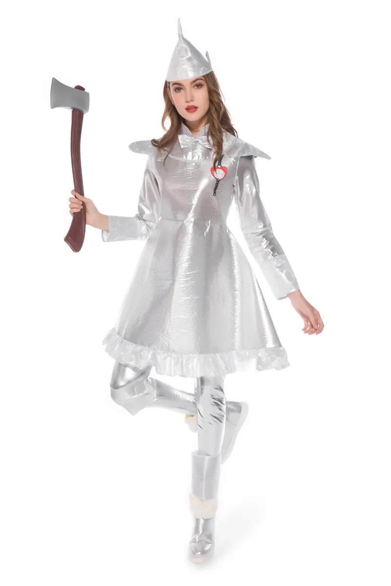 Plus Size Wizard Of Oz Tin Man Costume For Adults, Silver Metallic Tin Man Suit Outfit For Halloween