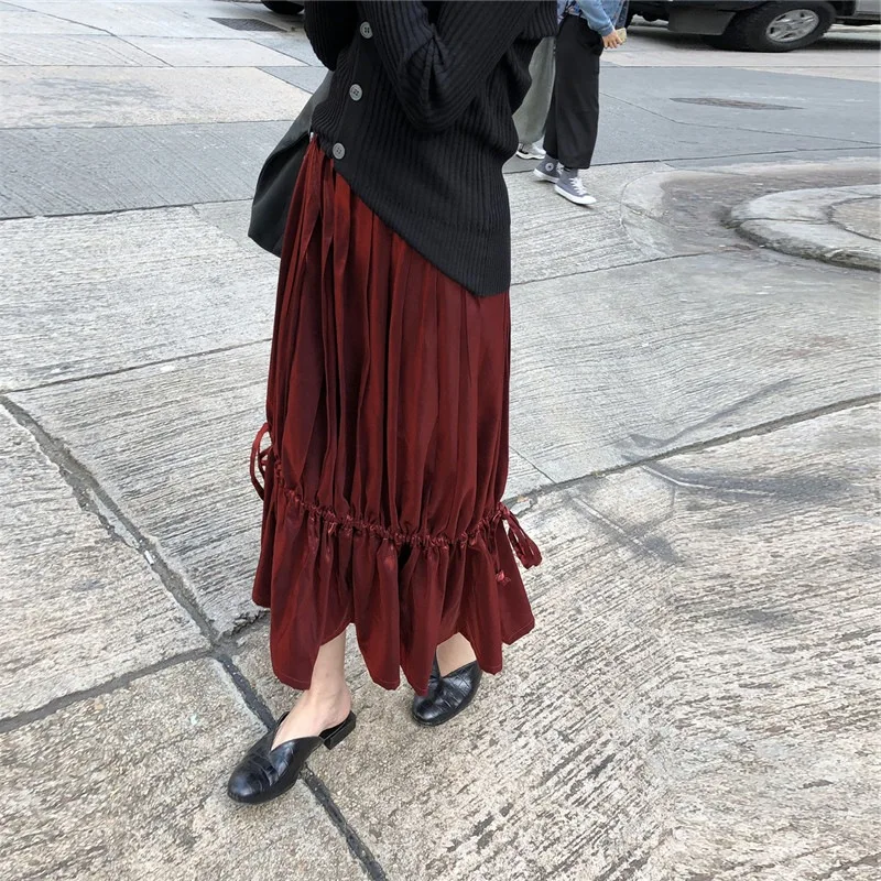 

Skirt Women's Mid-length 2019 Spring And Autumn White High-waisted Retro A- line Skirt Slimming Skirt Pleated Skirt