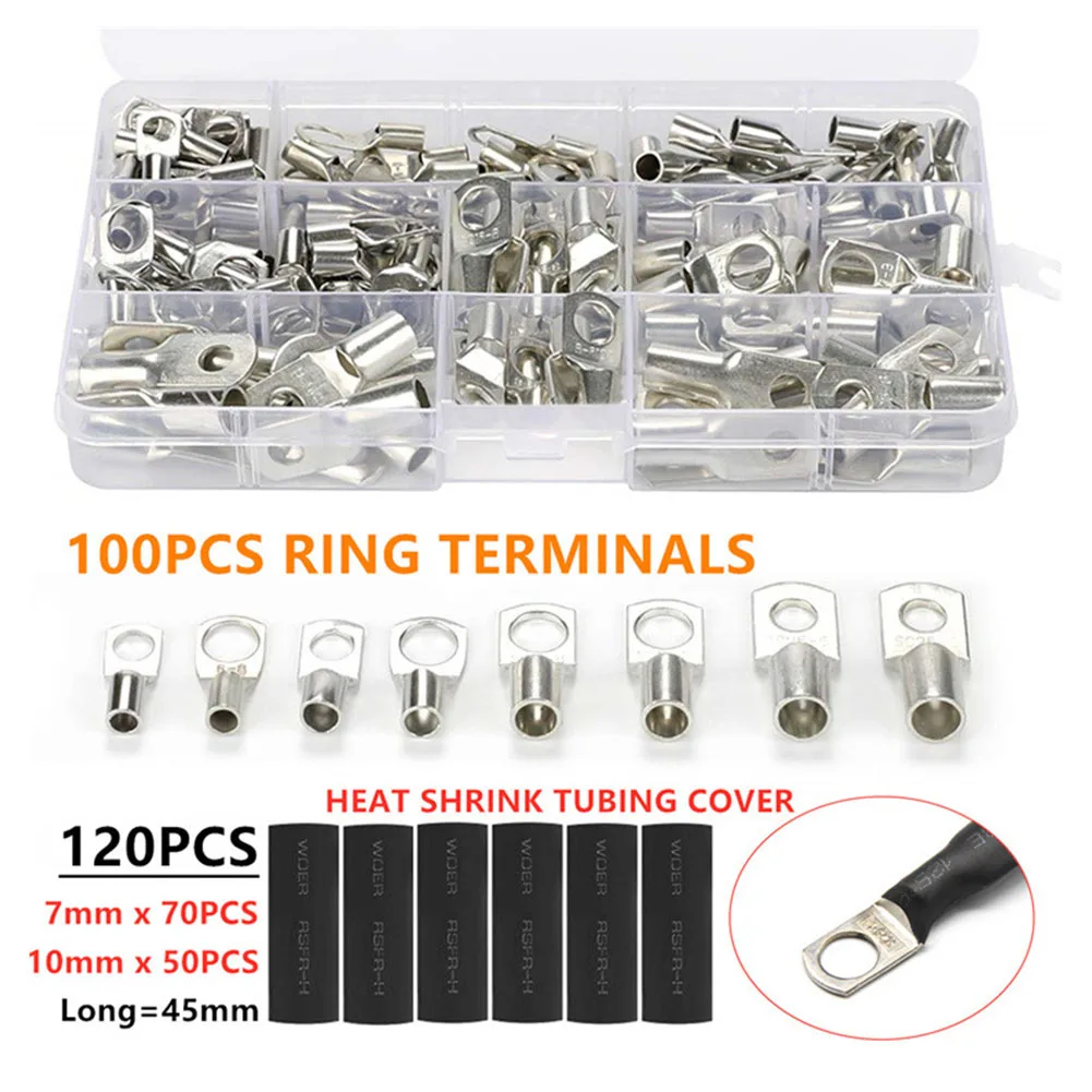 

Starter Cable Crimped Tinned Tool Lug Electrical Terminal Set Wire Ring Copper Durable Adapter Heat Shrink Tubing Insulated