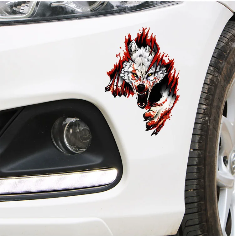 Car Personality 3D Realistic Wolf Head Hood Car Body Car Door Body Decorative Stickers Car Stickers Anime Car Accessories