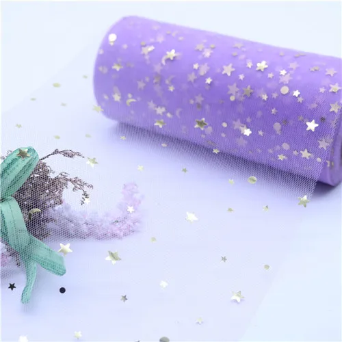 purple 25 ярдов Золотая Звезда Луна Тюль-Блеск Ткань Детская игрушка в ванную украшения для свадебной вечеринки настольная юбка заколки для волос "сделай сам" принадлежности для рукоделия - Цвет: purple