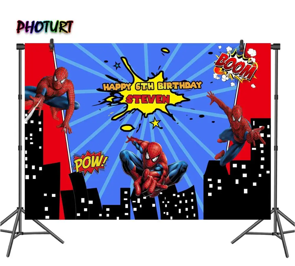 PHOTURT Мультфильм Человек паук фотография Фон Baby Shower вечеринка для мальчика день