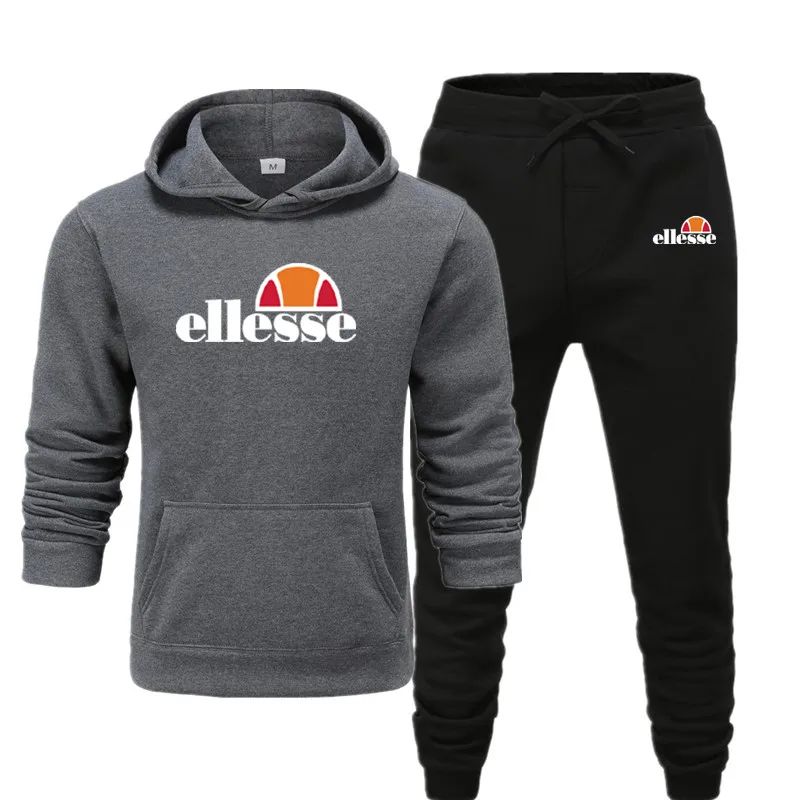 Мужская спортивная одежда HoodiesSweatpants, костюм для бега, спортивная одежда, удобная, модная одежда большого размера, белая, с разноцветным принтом - Цвет: Dark gray and Black